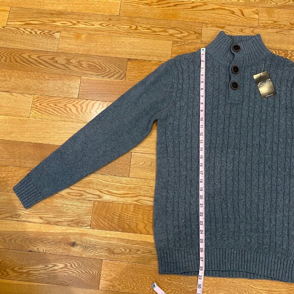 Kian D Los Angeles Quarter Button Mock Neck Large Sweater Elbow Patch NWT - Picture 4 of 9